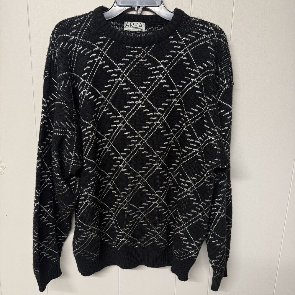 Vtg 90s Area Metallic Thread Crewneck Sweater Geometric Pattern USA Made Men M